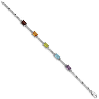 7.5" Sterling Silver Rhodium-plate Multicolor Gemstone & Diamond Tennis Bracelet