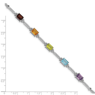 7.5" Sterling Silver Rhodium-plate Multicolor Gemstone & Diamond Tennis Bracelet