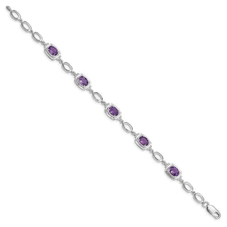 7.5" Sterling Silver Rhodium-plated Amethyst Link Bracelet