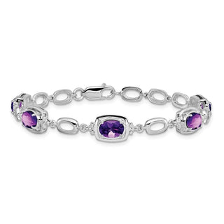 7.5" Sterling Silver Rhodium-plated Amethyst Link Bracelet