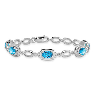 7.5" Sterling Silver Rhodium-plated Light Swiss Blue Topaz Link Bracelet