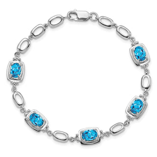 7.5" Sterling Silver Rhodium-plated Light Swiss Blue Topaz Link Bracelet