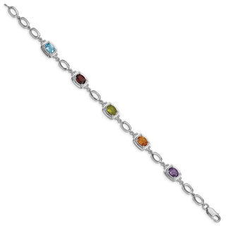 7.5" Sterling Silver Rhodium-plated Multicolor Gemstone Link Bracelet