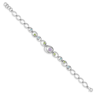 7.25" Sterling Silver Rhodium-plated Peridot, Blue Topaz & Amethyst Bracelet