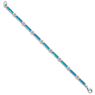 7.25" Sterling Silver Rhodium-plated Lab Created Opal Bars Bracelet