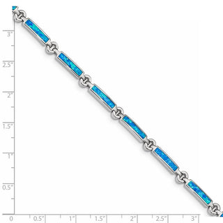 7.25" Sterling Silver Rhodium-plated Lab Created Opal Bars Bracelet