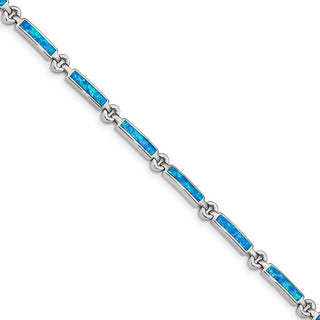 7.25" Sterling Silver Rhodium-plated Lab Created Opal Bars Bracelet