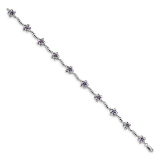 7.5" Sterling Silver Rhodium-plated Floral Amethyst Bracelet