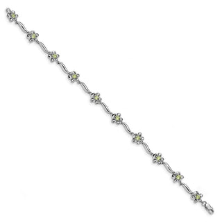 7.5" Sterling Silver Rhodium-plated Floral Peridot Bracelet