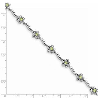 7.5" Sterling Silver Rhodium-plated Floral Peridot Bracelet