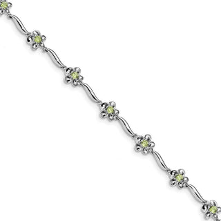 7.5" Sterling Silver Rhodium-plated Floral Peridot Bracelet