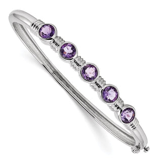 Sterling Silver Rhodium-plated Amethyst Hinged Bangle Bracelet QX986AM
