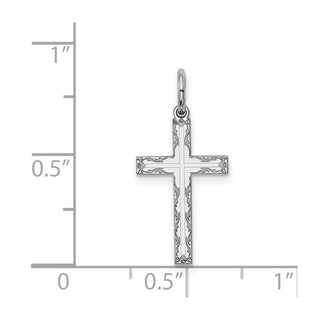 Sterling Silver Rhodium-plated Laser Designed Cross Charm QXR103