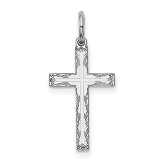 Sterling Silver Rhodium-plated Laser Designed Cross Charm QXR103