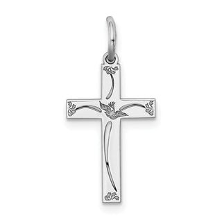 Sterling Silver Rhodium-plated Laser Designed Cross Charm QXR104