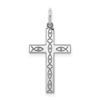 Sterling Silver Laser Designed Cross Pendant - 24 x 13mm, Polished