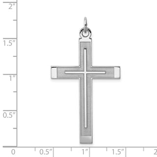 925 Sterling Silver Satin and Polished Laser Designed Cross Pendant
