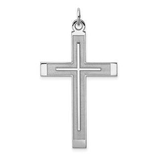 925 Sterling Silver Satin and Polished Laser Designed Cross Pendant