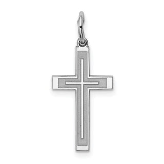 Sterling Silver Rhodium-plated Laser Designed Cross Charm QXR119