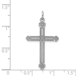 Sterling Silver Rhodium-plated Laser Designed Cross Charm QXR237