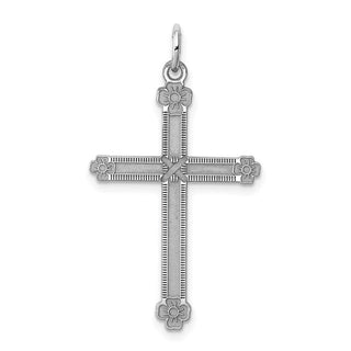 Sterling Silver Rhodium-plated Laser Designed Cross Charm QXR237