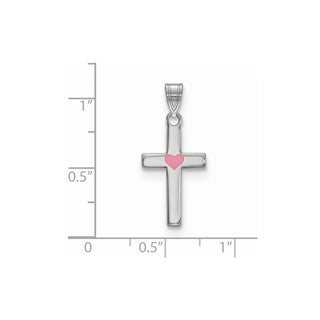 925 Sterling Silver Pink Enameled Heart Cross Pendant