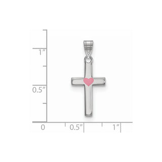 925 Sterling Silver Pink Enameled Heart Cross Pendant