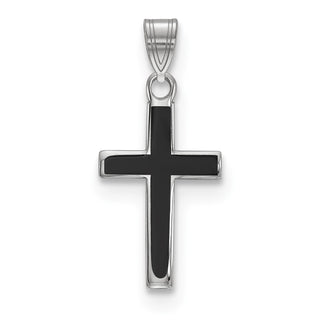 925 Sterling Silver Black Enameled Cross Pendant