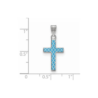 925 Sterling Silver Blue Enameled Cross Hatch Cross Pendant