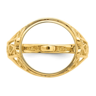 14k Yellow Gold Ladies Polished Wire Curl Filigree 13.0mm Coin Bezel Ring - Fits 2 Pesos and US $1