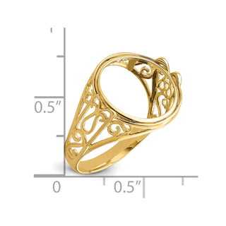 14k Yellow Gold Ladies Polished Wire Curl Filigree 13.0mm Coin Bezel Ring - Fits 2 Pesos and US $1