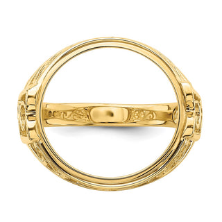 14k Yellow Gold Ladies Polished Wire Curl Filigree 14.0mm Coin Bezel Ring - Fits 1/20 oz Maple Leaf and Other Coins