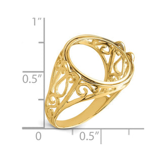 14k Yellow Gold Ladies Polished Wire Curl Filigree 14.0mm Coin Bezel Ring - Fits 1/20 oz Maple Leaf and Other Coins