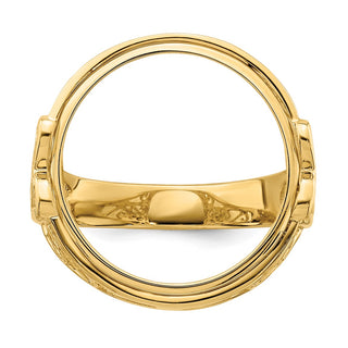 14k Yellow Gold Ladies Polished Wire Curl Filigree 15.0mm Coin Bezel Ring - Fits US $1 Type 2
