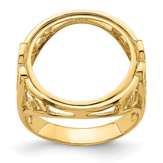 14k Yellow Gold Ladies Polished Wire Curl Filigree 15.0mm Coin Bezel Ring - Fits US $1 Type 2