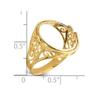 14k Yellow Gold Ladies Polished Wire Curl Filigree 15.0mm Coin Bezel Ring - Fits US $1 Type 2