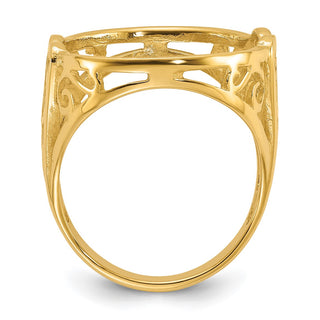 14k Yellow Gold Ladies Polished Wire Curl Filigree 16.5mm Coin Bezel Ring - Fits 1/10 oz American Eagle and 1/10 oz Krugerrand