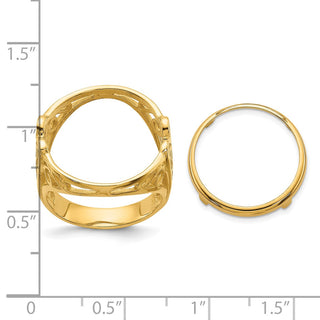 14k Yellow Gold Ladies Polished Wire Curl Filigree 16.5mm Coin Bezel Ring - Fits 1/10 oz American Eagle and 1/10 oz Krugerrand