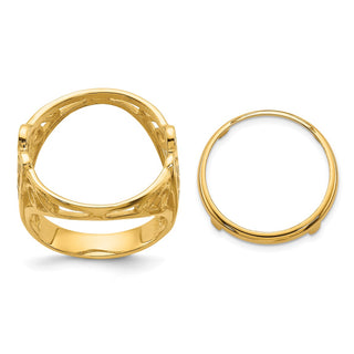 14k Yellow Gold Ladies Polished Wire Curl Filigree 16.5mm Coin Bezel Ring - Fits 1/10 oz American Eagle and 1/10 oz Krugerrand