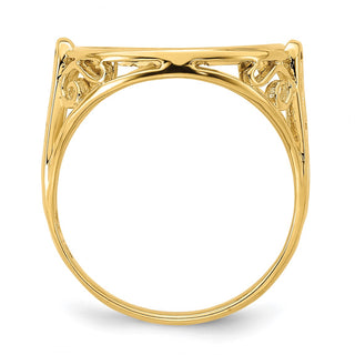 14k Yellow Gold Ladies Polished Wire Curl Filigree 17.8mm Coin Bezel Ring - Fits US $2.50 Liberty and Other Coins