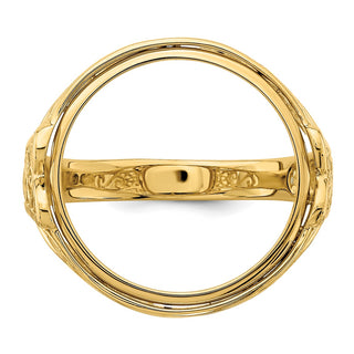 14k Yellow Gold Ladies Polished Wire Curl Filigree 17.8mm Coin Bezel Ring - Fits US $2.50 Liberty and Other Coins