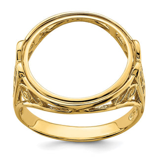 14k Yellow Gold Ladies Polished Wire Curl Filigree 17.8mm Coin Bezel Ring - Fits US $2.50 Liberty and Other Coins