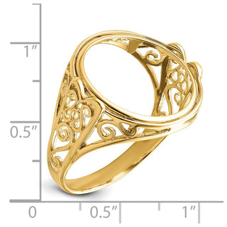 14k Yellow Gold Ladies Polished Wire Curl Filigree 17.8mm Coin Bezel Ring - Fits US $2.50 Liberty and Other Coins