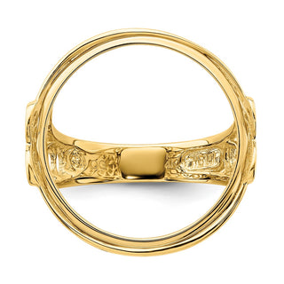 14k Yellow Gold Ladies Polished Wire Curl Filigree 19.5mm Coin Bezel Ring - Fits 1 Rand, 10 Mark Friedrich, and Half Sovereign