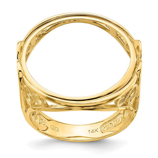 14k Yellow Gold Ladies Polished Wire Curl Filigree 19.5mm Coin Bezel Ring - Fits 1 Rand, 10 Mark Friedrich, and Half Sovereign