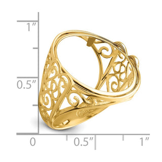 14k Yellow Gold Ladies Polished Wire Curl Filigree 19.5mm Coin Bezel Ring - Fits 1 Rand, 10 Mark Friedrich, and Half Sovereign
