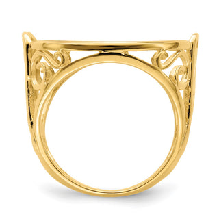 14k Yellow Gold Ladies' Polished Wire Curl Filigree 21.6mm Coin Bezel Ring - Fits US $5 Bald Eagle, US $5 Congressional, US $5 Liberty, and Other Coins
