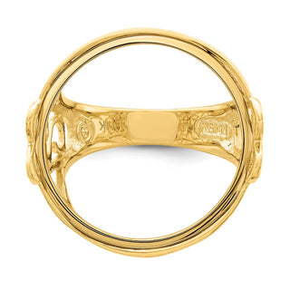 14k Yellow Gold Ladies' Polished Wire Curl Filigree 21.6mm Coin Bezel Ring - Fits US $5 Bald Eagle, US $5 Congressional, US $5 Liberty, and Other Coins