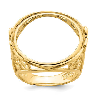 14k Yellow Gold Ladies' Polished Wire Curl Filigree 21.6mm Coin Bezel Ring - Fits US $5 Bald Eagle, US $5 Congressional, US $5 Liberty, and Other Coins