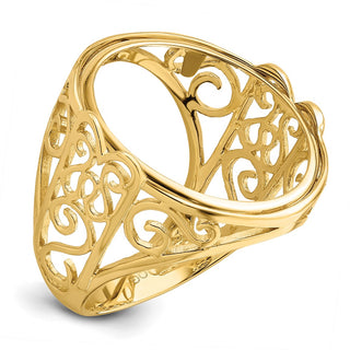 14k Yellow Gold Ladies' Polished Wire Curl Filigree 21.6mm Coin Bezel Ring - Fits US $5 Bald Eagle, US $5 Congressional, US $5 Liberty, and Other Coins